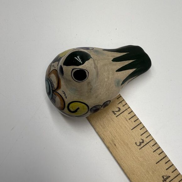 Vintage Tonala Mexico Ceramic Pottery Hand Pained Glazed Bird Signed Figurine - Picture 7 of 8